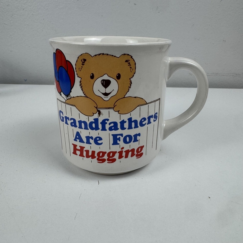 Vintage Unmarked Grandfather Bear Coffee Mug Grandfathers Are For Hugging White‎